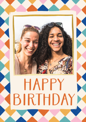 Moonpig Diamond Chequered Pattern Photo Upload Birthday Card