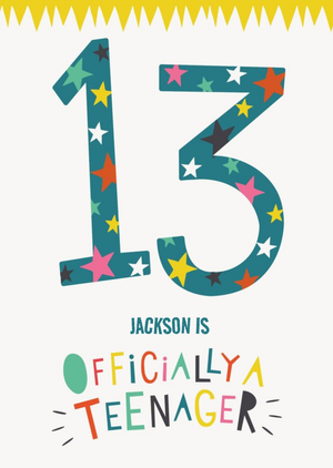 Moonpig Fun Typographic Customisable 13Th Birthday Card