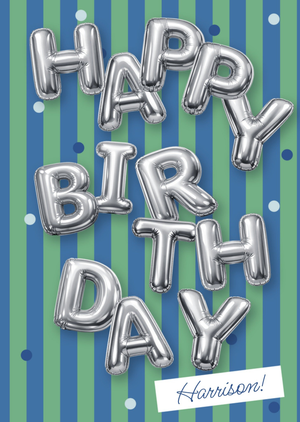 Moonpig Striped Silver Balloon Typography Birthday Card
