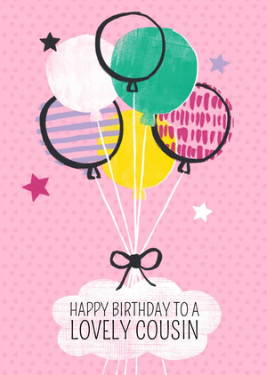 Moonpig Pink Balloons Personalised Happy Birthday Card For Cousin