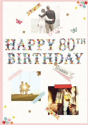 Moonpig Happy 80th Birthday Butterfly Photo Upload Card