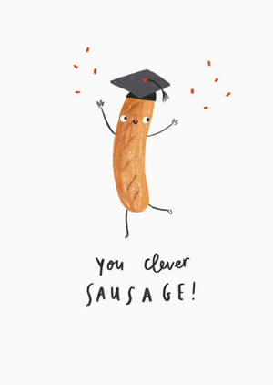 Moonpig Funny Illustration Of A Sausage Wearing A Mortarboard Hat Graduation Card