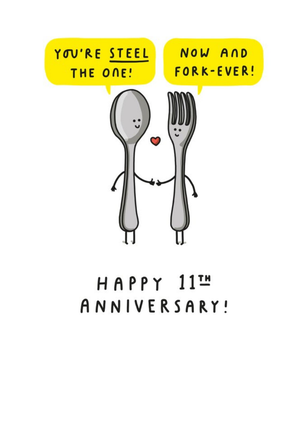 Moonpig Fun Cartoon Steel Eleventh Anniversary Card