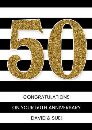 Moonpig Black And White Stripes With Glitter Number Personalised 50th Anniversary Card