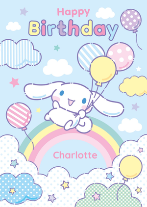 Moonpig Hello Kitty Cinnamoroll Illustrated Rainbow & Balloon Birthday Card