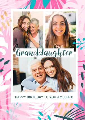 Moonpig Granddaughter Multi Photo Upload Tropical Birthday Card
