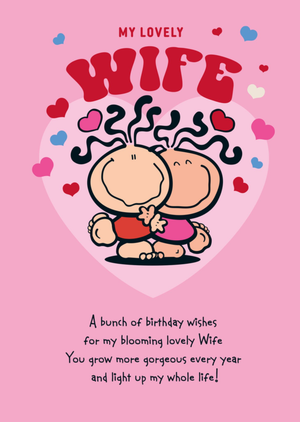 Bubblegum Lovely Wife Cute Cartoon Couple Birthday Card