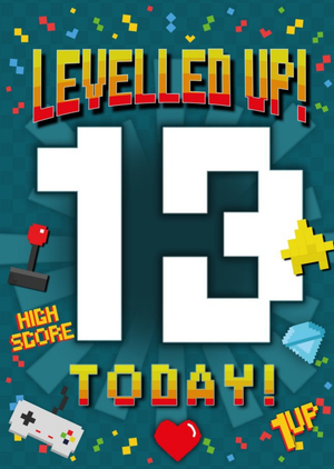 Moonpig Pixel Gaming Levelled Up 13 Today Birthday Card