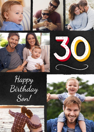 Moonpig Colourful Typographic Son 30th Photo Upload Birthday Card
