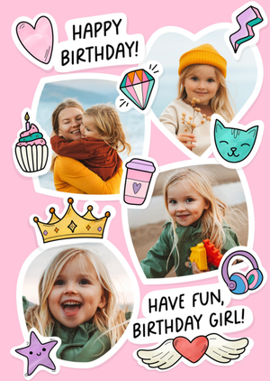 Moonpig Fun Illustrated Photo Upload Birthday Girl Card