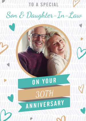 Moonpig Designers Circular Photo Frames Surrounded By Hearts On Your Anniversary Photo Upload Card