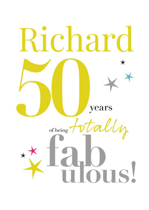 Moonpig Papagrazi Bright Typographic 50th Customisable Birthday Card