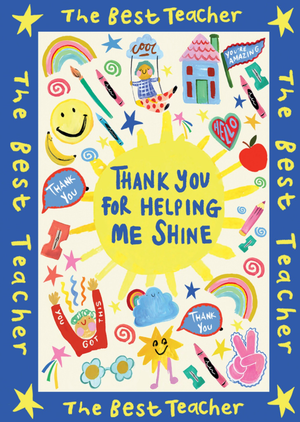 Moonpig Eleanor Bowmer Thank You For Helping Me Shine Hand-Drawn Sun Teacher Card