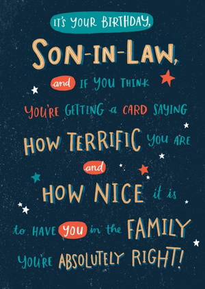 Moonpig Blue Typographic Son-In-Law Birthday Card