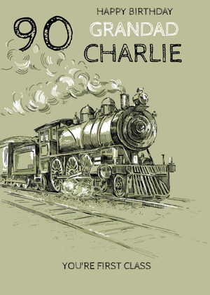 Moonpig Illustration Of A Steam Train Happy 90th Birthday Grandad Card