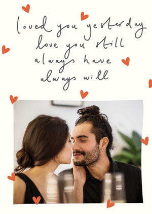 Moonpig Handwritten Typography With A Photo Frame Surrounded By Hearts Valentine's Day Photo Upload Card