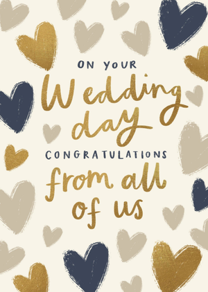 Moonpig Brushstroke Hearts From All Of Us On Your Wedding Day Card