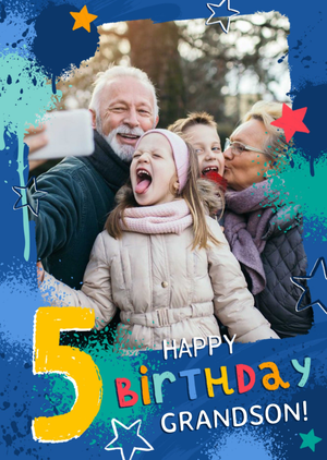 Moonpig Photo Frame With A Painted Border Grandson's Fifth Photo Upload Birthday Card