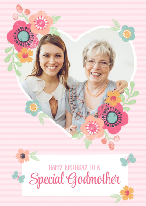Moonpig Striped And Flower Design Happy Birthday Godmother Photo Card
