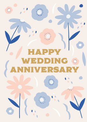 Moonpig Designers Gold Typography Surrounded By Illustrations Of Flowers Wedding Anniversary Card