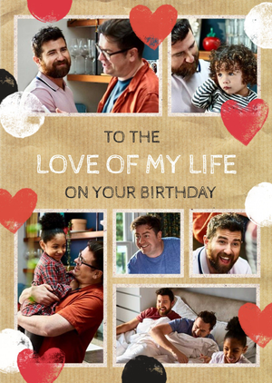Moonpig Stamped Hearts To The Love Of My Life Photo Birthday Card