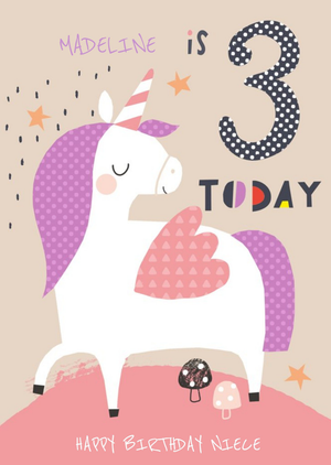 Moonpig Happy Birthday Card - Unicorn - 3 Today
