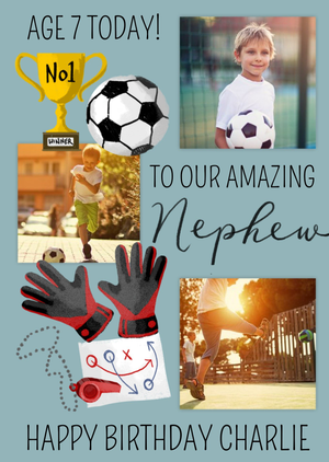 Okey Dokey Design Okey Dokey Illustrated Sport Football Amazing Nephew 7th Birthday Photo Upload Card