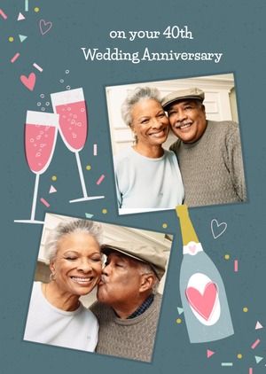 Moonpig Illustrated Champagne And Connfetti 40th Anniversary Photo Upload Card