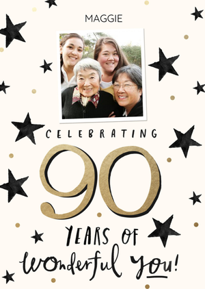 Moonpig Photo Upload Illustrated Stars 90th Birthday Card