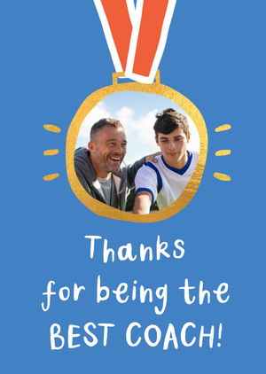 Moonpig Thanks For Being The Best Coach Illustrated Gold Medal Photo Upload Card