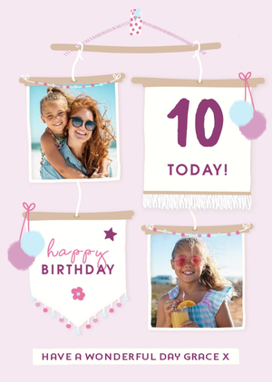 Moonpig Illustration Of A Mobile With Photo Frames And Banners Photo Upload Tenth Birthday Card