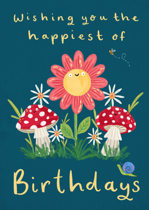 Moonpig Illustrated Flower And Mushrooms Birthday Card