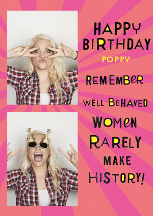Moonpig Double Photo Upload Funny Pink Birthday Card