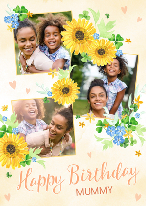 Moonpig Illustration Of Sunflowers Surround Photo Frames Birthday Photo Upload Card