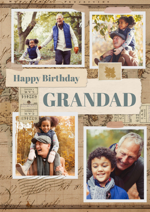 Moonpig Nostalgic Vintage Photographic Map Happy Birthday Grandad Photo Upload Birthday Card