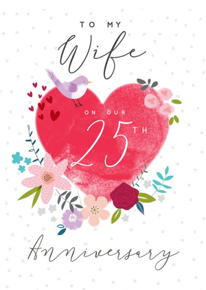 Moonpig Laura Darrington Illustrated Loveheart To My Wife On Our 25th Anniversary Card