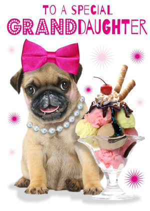 Moonpig Cute Pug Puppy With Ice Cream Sundae Granddaughter Birthday Card