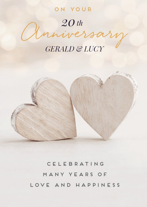 Moonpig Pigment Wooden Hearts 20th Anniversary Card