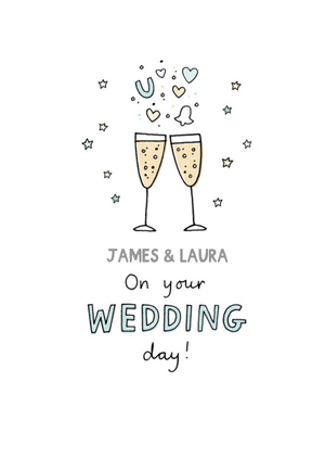 Moonpig Illustrated Champagne Glasses With Confetti. On Your Wedding Day Card