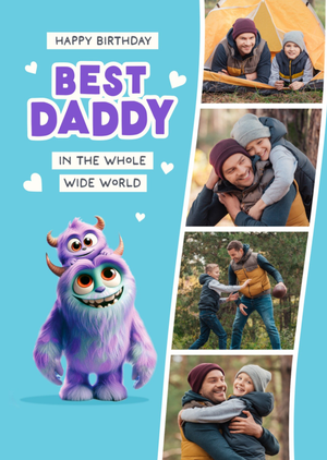 Moonpig Pigement Happy Birthday Best Daddy Cute Monster Photo Upload Card