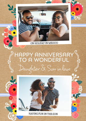 Moonpig Floral Happy Anniversary Daughter & Son In Law Photo Upload Card