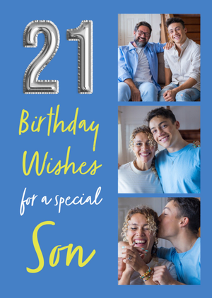 Moonpig 21 Birthday Wishes For A Special Son Balloon Numbers Photo Upload Birthday Card