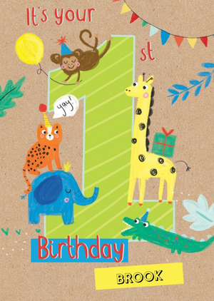 Moonpig Clintons Jungle Animals 1st Birthday Card