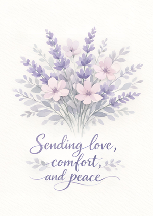 Moonpig Watercolour Lavender Bouquet Sending Love Comfort And Peace Sympathy Card