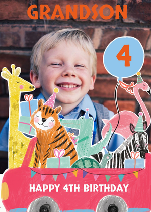 Moonpig Zoo Animals In Car Photo Upload Birthday Card