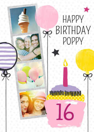 Moonpig Cake And Candles Personalised Photo Upload Happy 16th Birthday Card