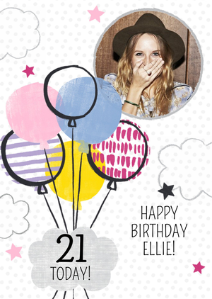 Moonpig Multi-Patterned Balloons Happy 21st Birthday Card