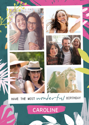 Moonpig Have The Most Wonderful Birthday - Modern Tropical Multi-Photo Upload Card