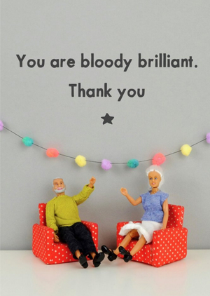 Bold And Bright Funny Photograph Of A Female And Male Doll Sitting In Armchairs Thank You Card