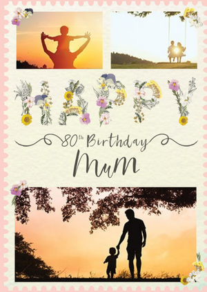 Moonpig Clintons Illustration Floral Photo Upload 80th Birthday Milestone Card